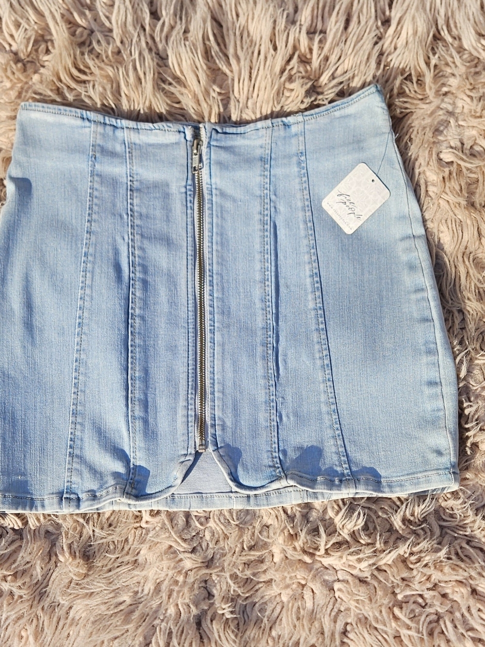 Free People Light Blue Denim Mini Skirt with Front Zip NWT